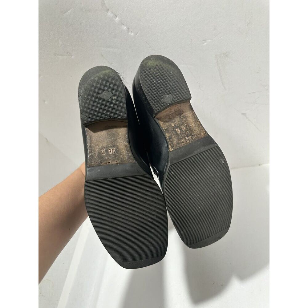 Gucci Leather Black Loafers Shiny Silver Plaque Logo Women 100 0398 36 C Sz 6 - Picture 10 of 12